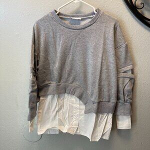 Madonna & Co. Gray Layered Sweatshirt With White Button-Down Shirt Women